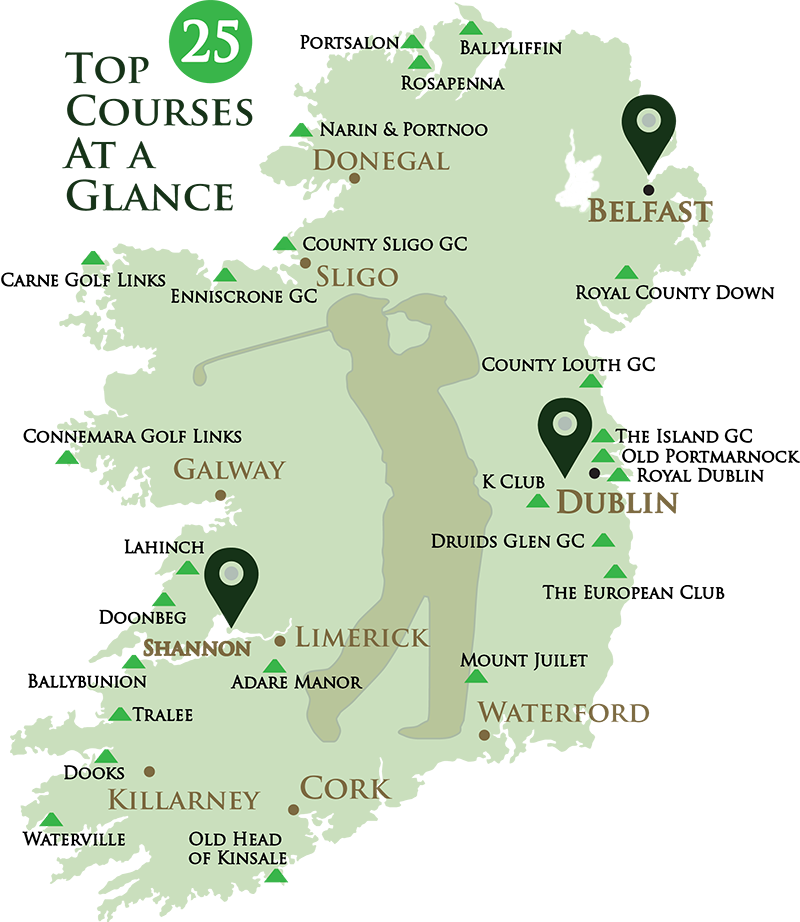 Mac Tours Ireland Top 25 Golf Courses Map