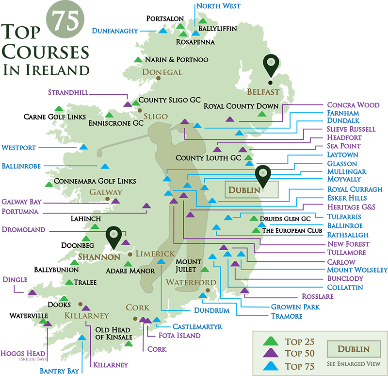 Mac Tours Ireland Master Golf Map Large Section